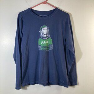 Womens Life Is‎ Good Mama Bear Crusher Tee Shirt Crewneck Long Sleeve Blue M